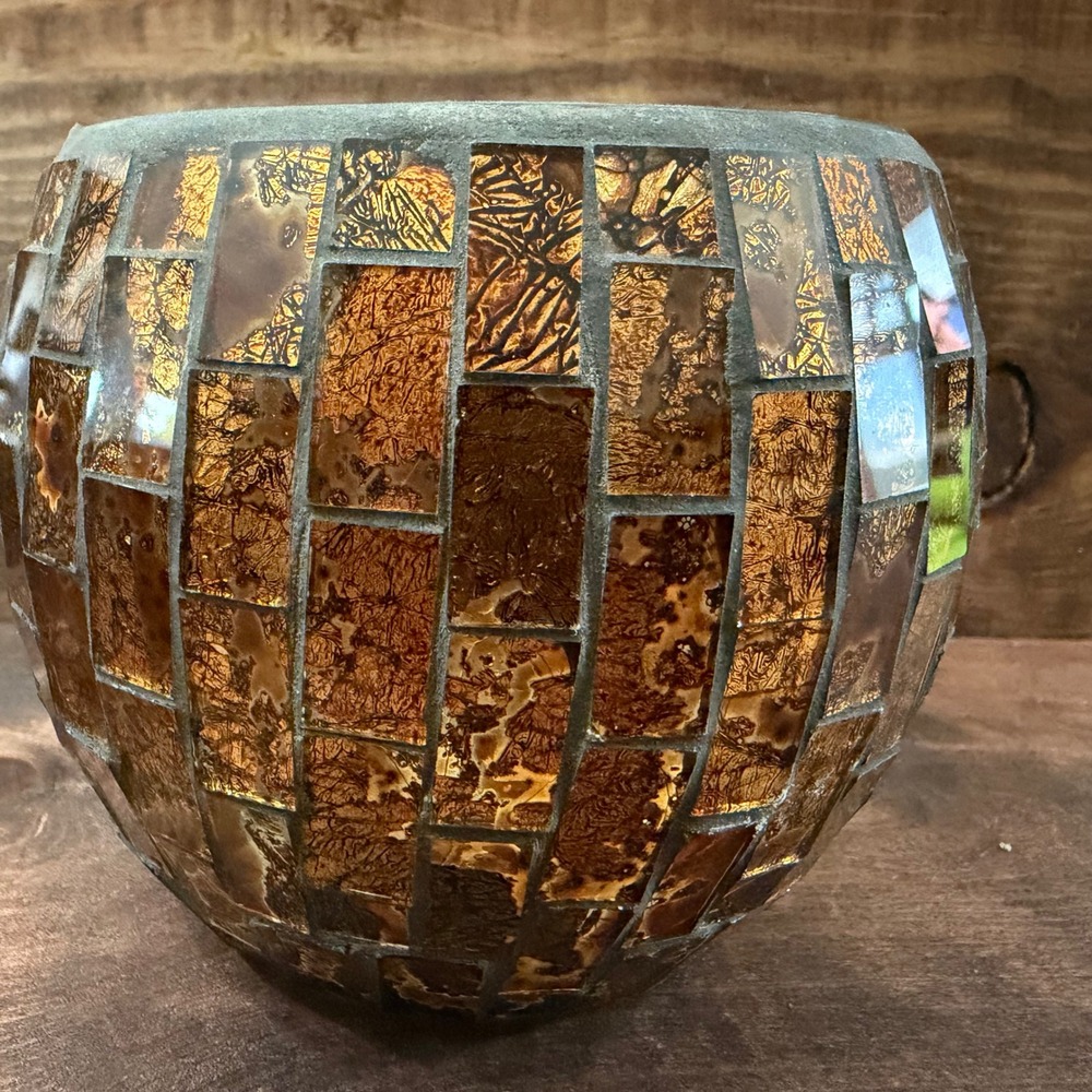 Michaels Precious Metals Mosaic Glass Candle Holder Copper Gold Votive Bowl